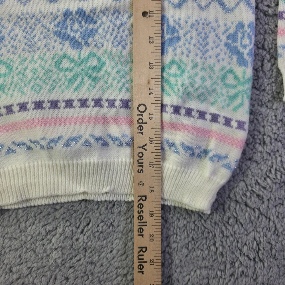 Vintage Zephyr Kids White Pastel Fair Isle Metallic Knit Sweater Canada S